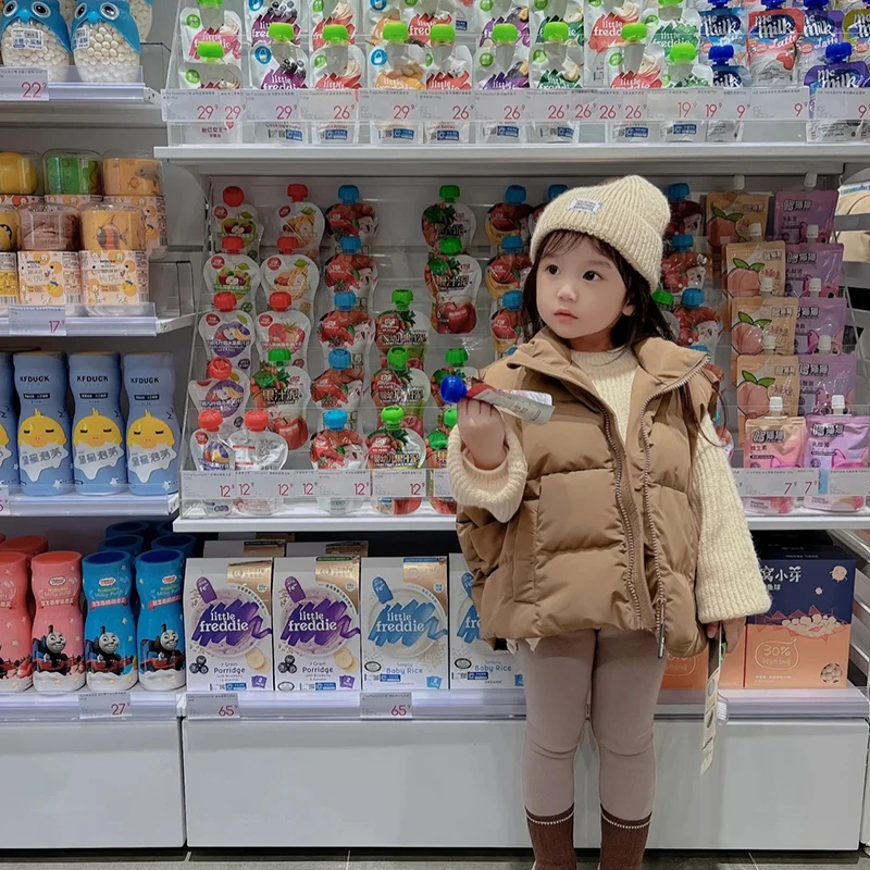 어린이 겨울 후드 조끼, 2024 단색 따뜻한  조끼, 면 패딩,  소녀 민소매 재킷 TR175