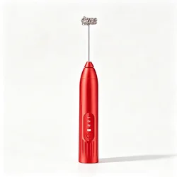 Premium Wireless Stainless Steel Milk Frother - Handheld Electric Whisk & Portable Blender (Red)