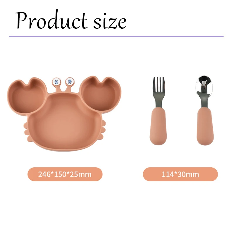 3Pcs/Set Baby Safe Silicone Dining Plate Food Feeding With Spoon Fork Cartoon Children Dishes Prevent Tipping Over And BPA Free 5