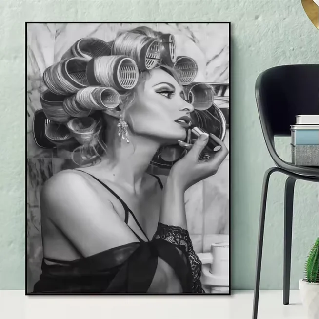 5D DIY voller Retro Friseursalon Diamant Malerei Kits schwarz und weiß gekräuselt Schönheit Mädchen Kreuzstich Set Schlafzimmer Dekoration – Detail 3