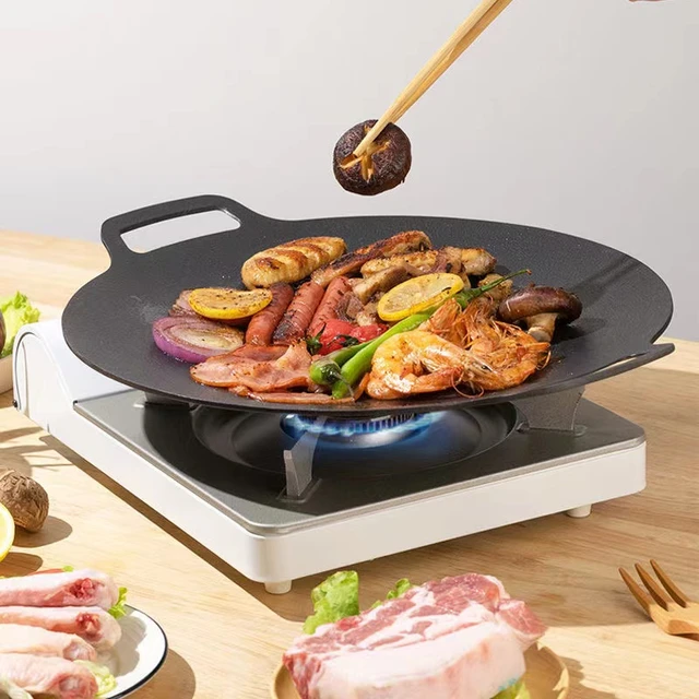 29/33cm Round Cast Iron Uncoated Frying Pan Outdoor Pancake Griddle  Nonstick Barbecue Gril Cooking Pot Kitchen Cookware Utensils - AliExpress