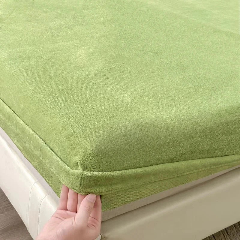 

WOSTAR Winter warm plush fitted sheet elastic mattress cover thermal fluffy coral fleece bed linen couple bedding king size 150