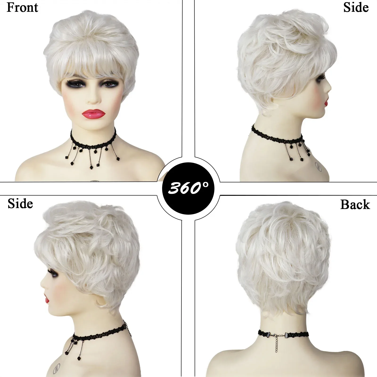 GNIMEGIL Sintético Curto Cabelo Encaracolado Peruca com Franja Platina Loira Mamãe Peruca Feminino Cosplay Natural Penteado Diário Elder Peruca