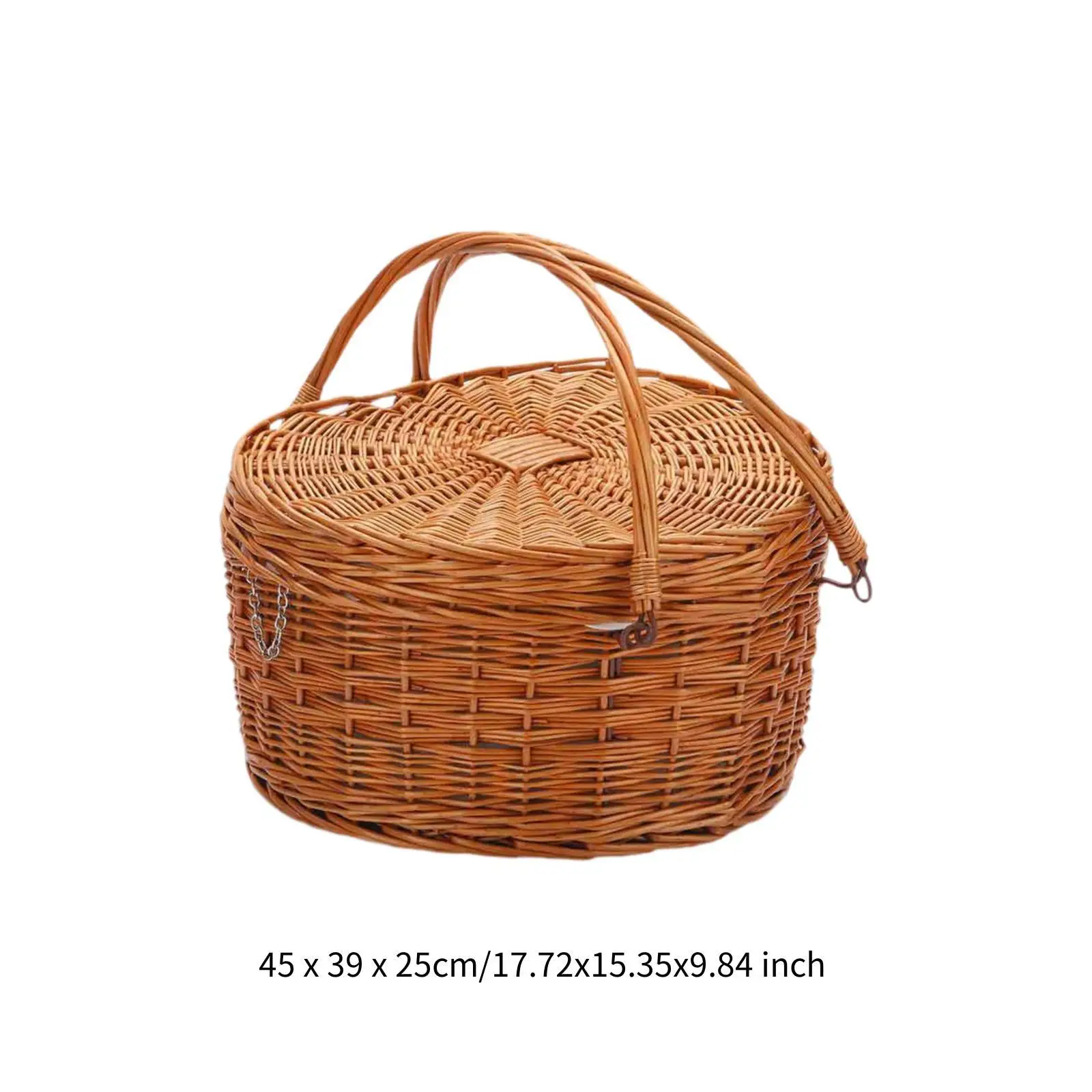 Picnic Basket with Lid Heart Shape Desktop Organizer Sturdy Storage Basket with Handles for Outdoor Barbecue BBQ Camping Candy