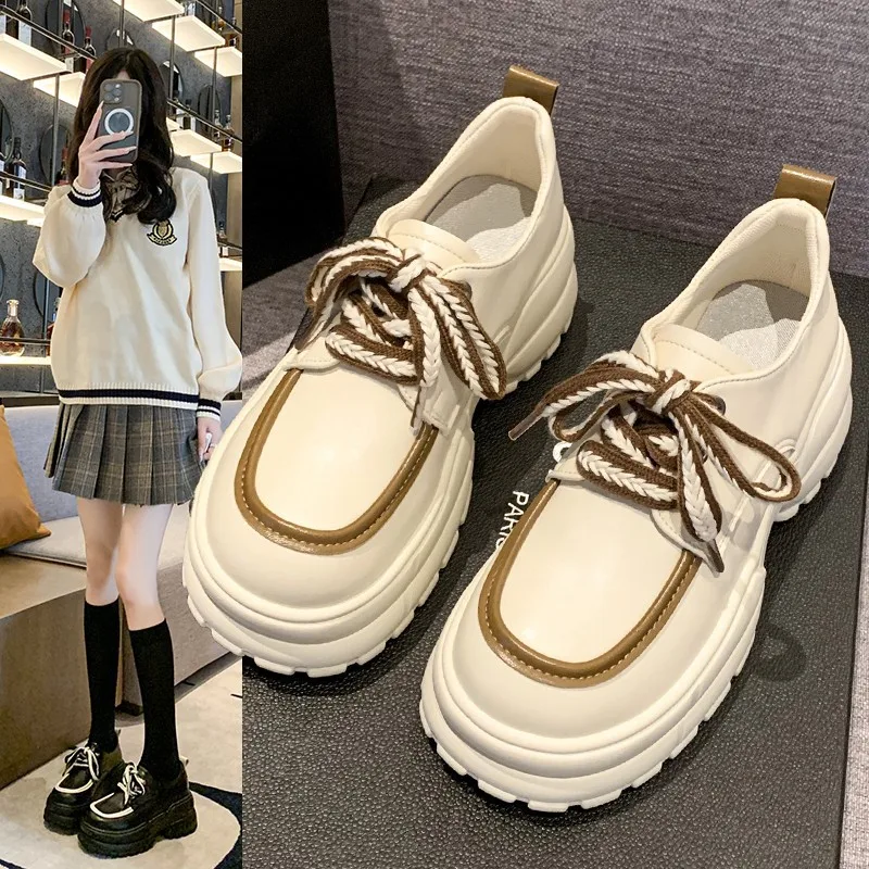 

British Style Womens Loafers Shoes Oxfords Modis Clogs Platform Round Toe Casual Female Sneakers Preppy Slip-on Leather On Heels