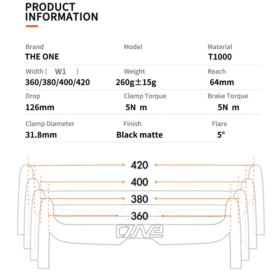 ONE-T1000ロードバイクハンドルバー,マットブラック,完全内部