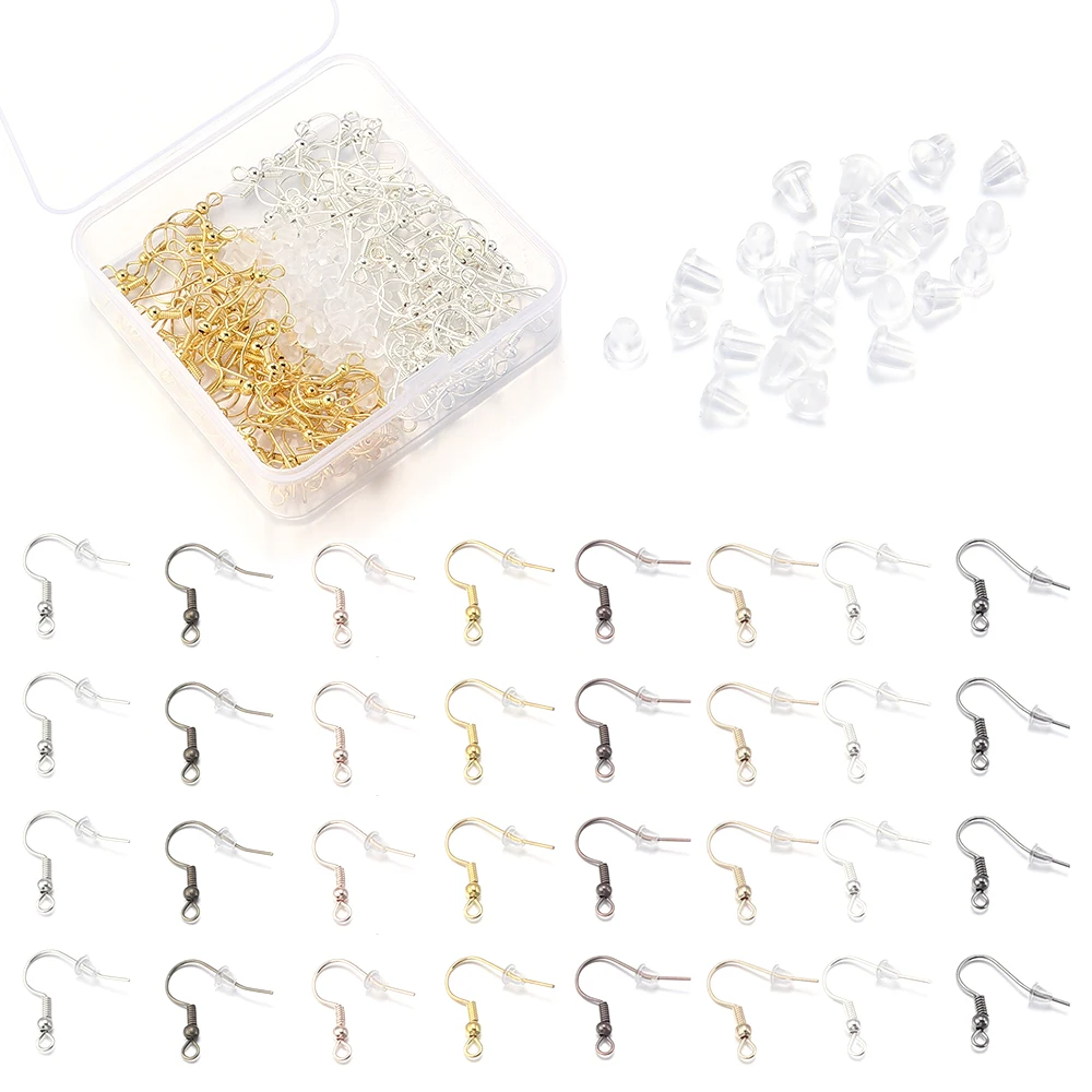 

1 Box Ear Hook With Plastic Ear Plug Box Set Earring Clasp Earring Clasp Earrings For DIY Jewelry Earrings Making Accessories