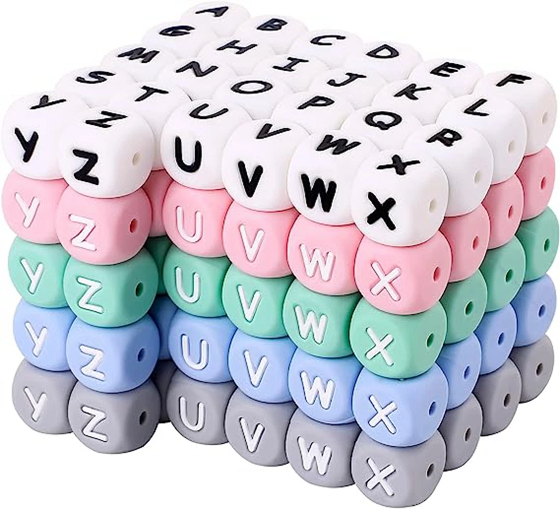 

Silicone Letters Beads Baby Teething Teethers English Alphabet Letter Bead BPA Free Baby Chew Nursing Shower Gift Pacifier Chain