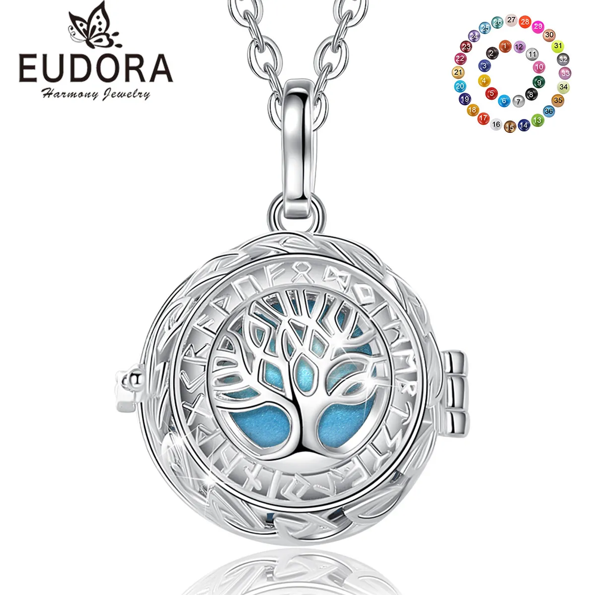Eudora Harmony Ball Tree of Life with Norse Runes Pendant