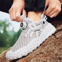 Men's Summer Sandals Breathable Hollow out Slip-On Water Resistant Beach oes Soft Bot Anti-Slip Rotating Button Design