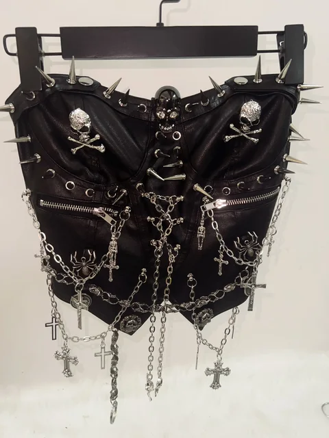 Spikey Skull and Chain Cropped Top 3