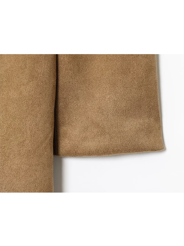 Women Retro Suede Trench Coat Autumn Winter Fashion Single Breasted Loose Long Sleeve Jacket Old Money Style Lady Long Coat