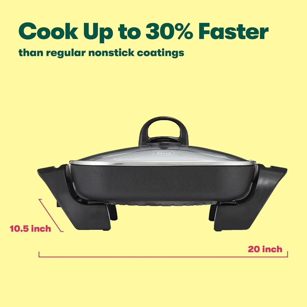 Electric Skillet and Frying Pan with Glass Lid & Two Tier Food Steamer with Dishwasher Safe Lids and Stackable Baskets