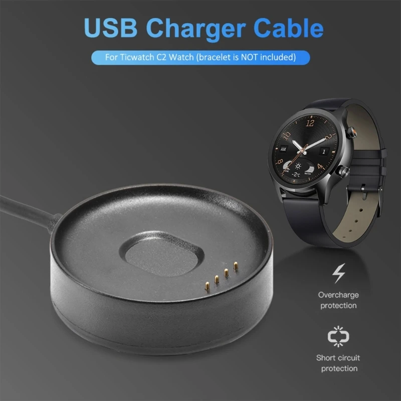 휴대용 USB 고속 데이터 충전기 베이스 크래들, Ticwatch Pro C2 E2 S2 교체 시계 팔찌 충전 도크 케이블, 100cm