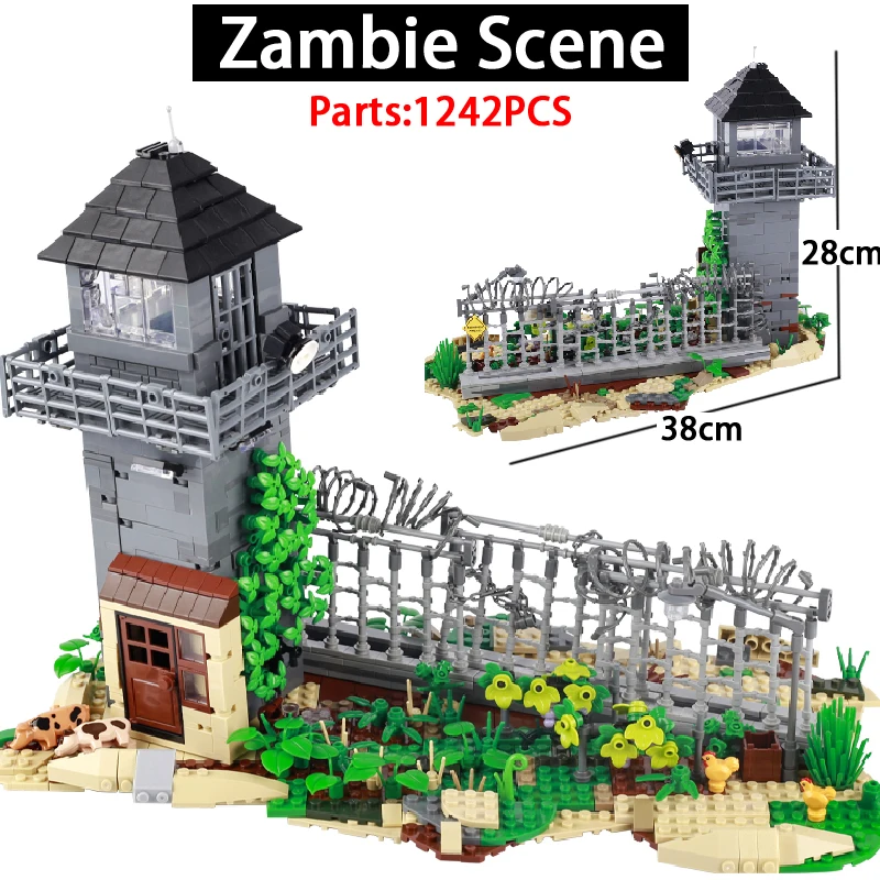

MOC Military Base Lighthouse Model Building Blocks Zombie Figures Crisis Movies Scene Ruins Bricks Toys Compatible Boys Gift