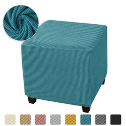 Luxurious Elastic Square Ottoman Cover - Plush Polar Fleece Footrest Slipcover and Furniture Protector (Turquoise Blue Cover)