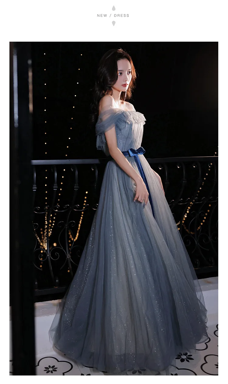 white evening gowns KAUNISSINA Tulle A-Line Evening Dresses Blue Prom Gowns Floor Length Celebrity Party Dress Robe De Soiree Custom Size black formal gown