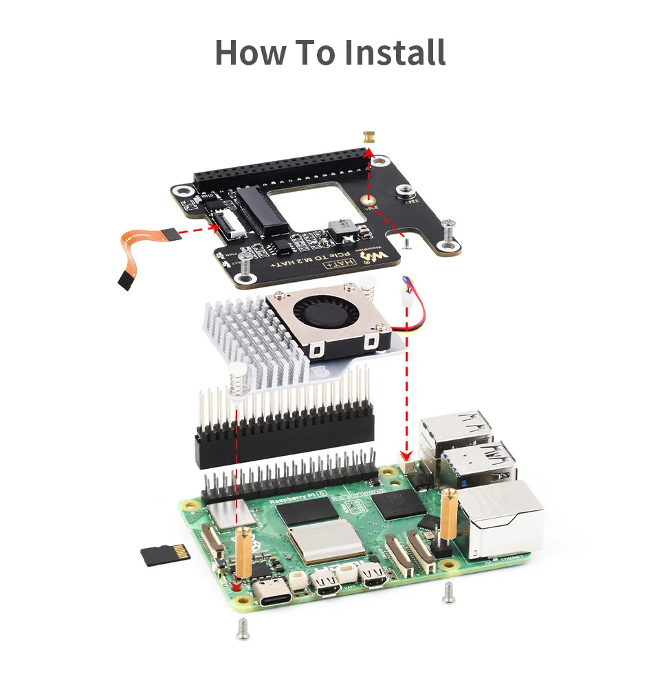 Raspberry pi Placa de Expansão de Alta Velocidade Pcie para M.2 Hat Nvme Cabo 16p Gpio Suporte Header Cooler Ativo para Rpi Pi5 - Imagem 5