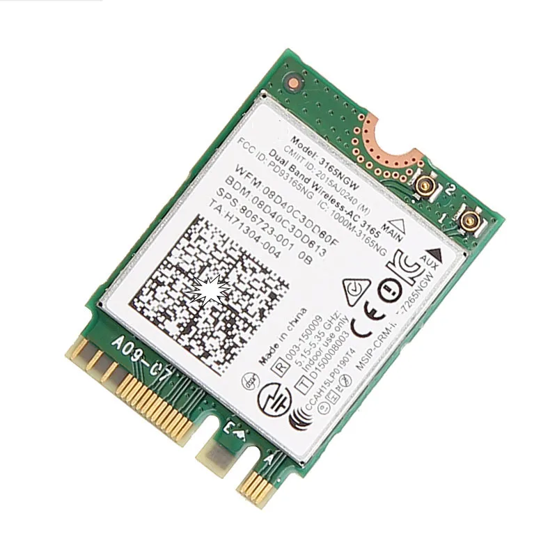 듀얼 밴드 무선 AC 인텔 3165 NGFF 802.11ac 와이파이 3165NGW M.2 WLAN 카드, 블루투스 4.0 M2, 2.4G, 5Ghz, 433Mbps