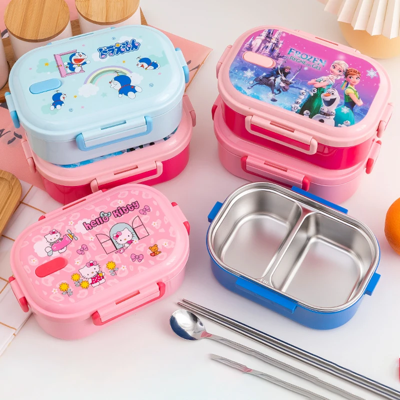 

Anime Hello Kitty Stainless Steel Lunch Box Baby Children School Bento Double Layer Food Container Storage Box Bento Box Gifts