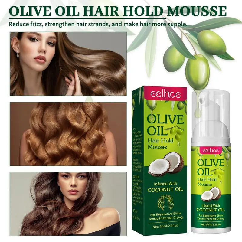 Curly Hair Mousse 60ml for Wigs Strong Hold Olive Oil Hair Styling Mousse Anti-Frizz Foam for Styling Women Men