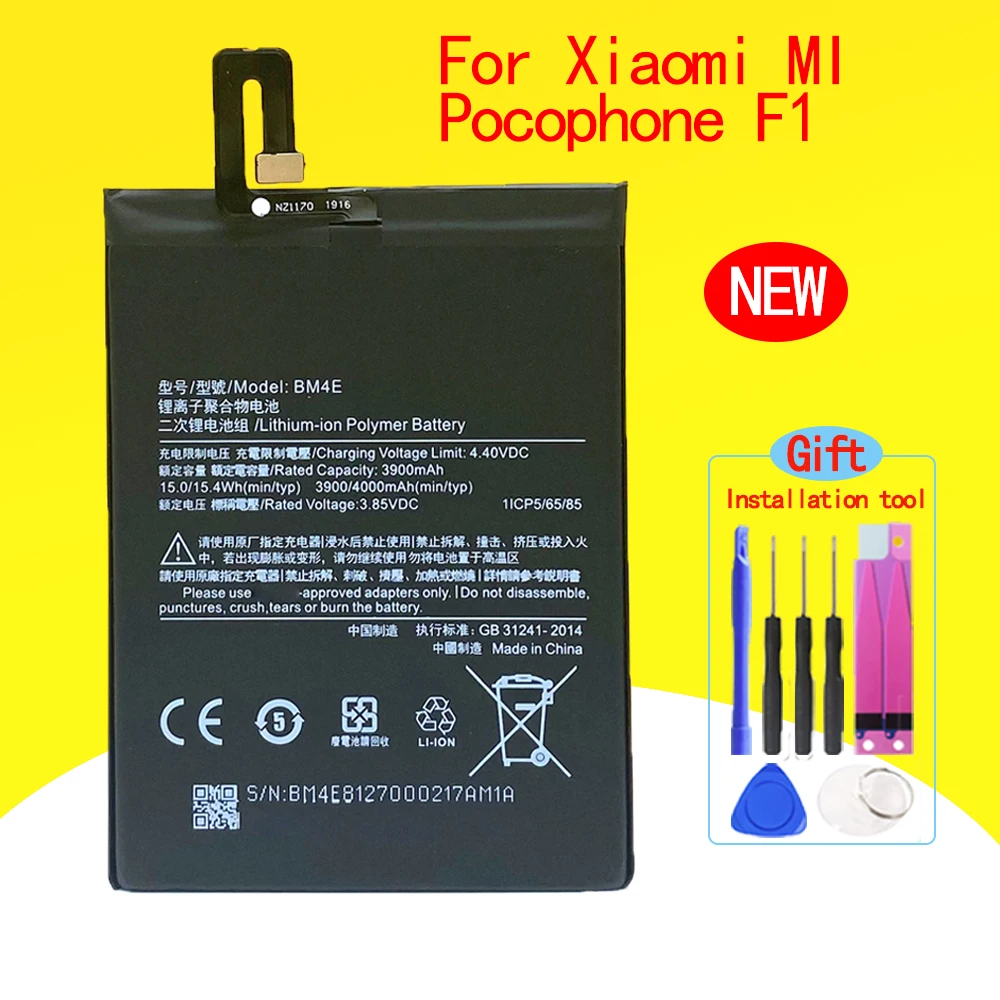 

NEW BM4E 3900mAh Battery For Xiaomi MI Pocophone F1 Smartphone/Smart Mobile Phone With Installation Free Tools