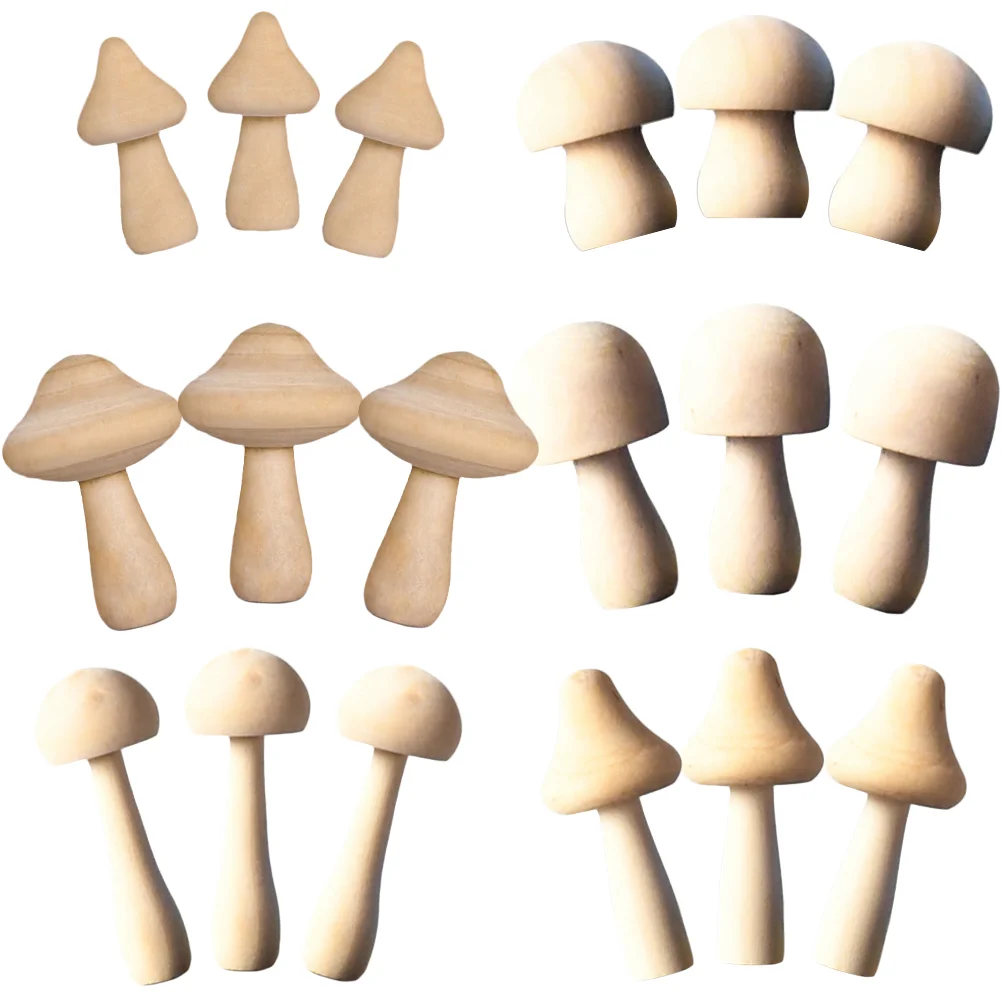 

18 Pcs Small Wood Mushroom Peg Dolls Unfinished House Decorations for Home Wooden