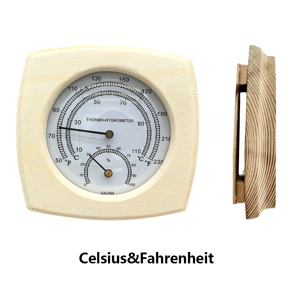 เครื่องวัดอุณหภูมิและความชื้นแบบดั้งเดิม 4 ประเภท ทำจากไม้เฮมล็อก ทนทาน ใช้สำหรับวัดอุณหภูมิและความชื้นภายในอาคาร 1