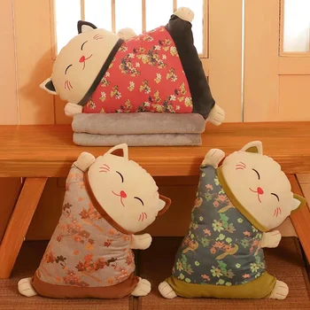 Cute Kawaii Fortune Cat Throw Pillow with Blanket 1