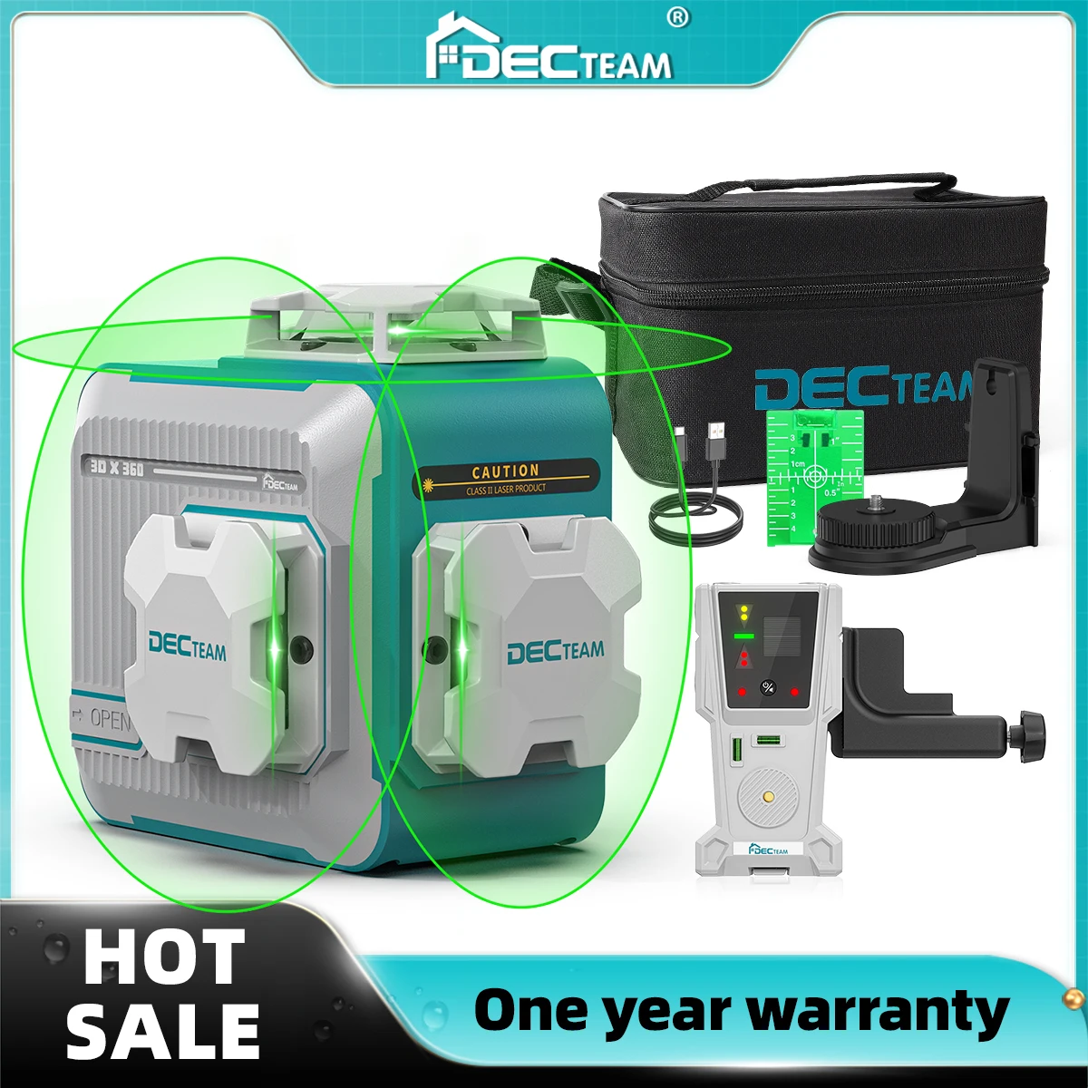 3D 12 Linee Livella Laser Autolivellante Decteam 3X360 ° Green Beam Cross Line Livelli Laser Con Batteria Ricaricabile Agli Ioni Di Litio M03Cg