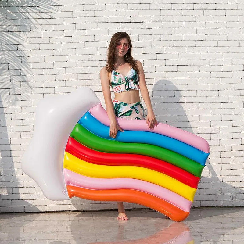 

Giant Inflatable Rainbow Cloud Daybed Pool Float, Luxury Float for Summer Pool Parties and Entertainment