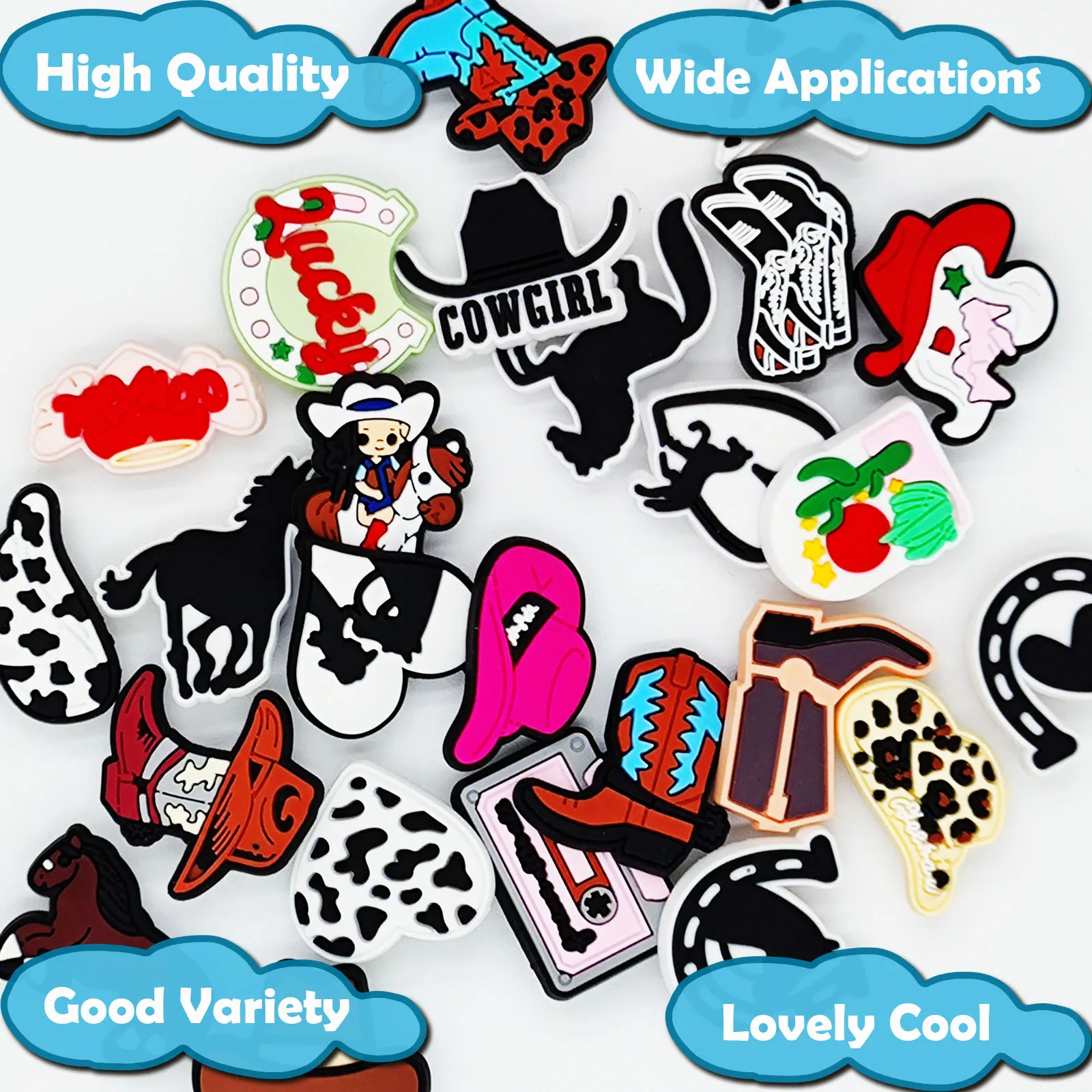 Cowgirl-Themed Shoe Charms Set - 26-Piece PVC Decorations