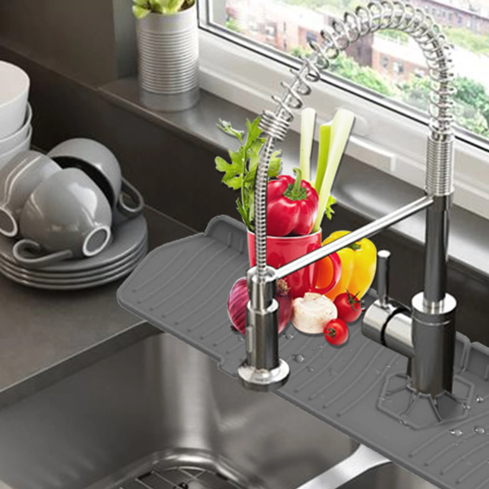 Silicone Faucet Mat Silicone Sink Splash Guard Faucet Water Catcher Mat Sink For Kitchen Splash Guard