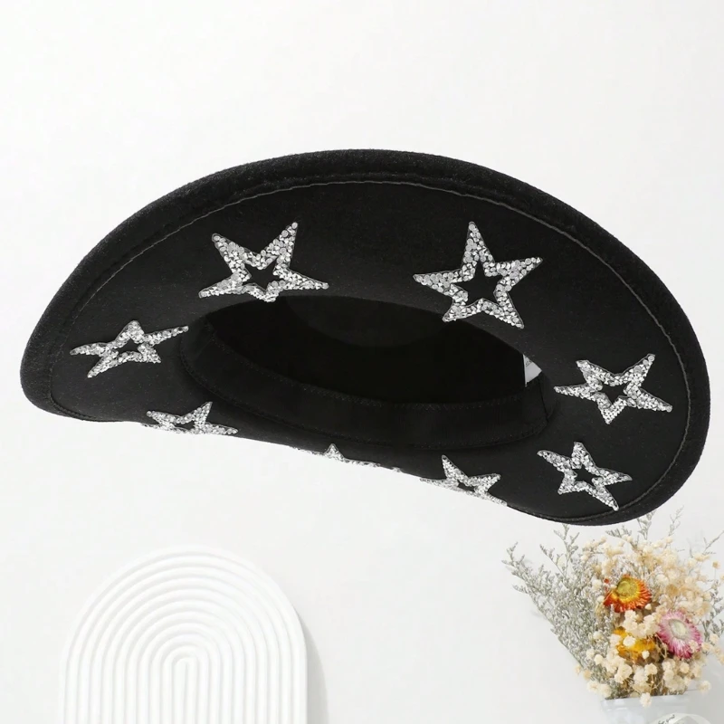 Roll Brims Cowboy Hat for Bride Bridesmaids Elegant Five Pointed Star Cowgirl Hat Party Costume Halloween Party Headwear