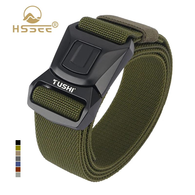 

HSSEE New Men's Elastic Tactical Belt Anti-rust Metal Alloy Buckle Casual Belt Military Outdoor Stretch Girdles Male Gifts