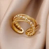 Bagues en acier inoxydable 316L pour femmes, couleur or, anneau ouvert géométrique multicouche, Vintage, étanche, bijoux esthétiques de mariage, cadeau