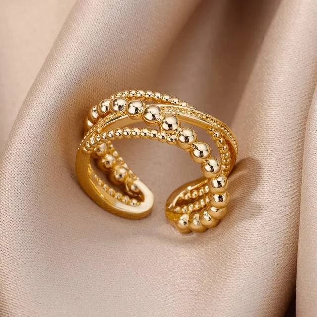 Bagues en acier inoxydable 316L pour femmes, couleur or, anneau ouvert géométrique multicouche, Vintage, étanche, bijoux esthétiques de mariage, cadeau
