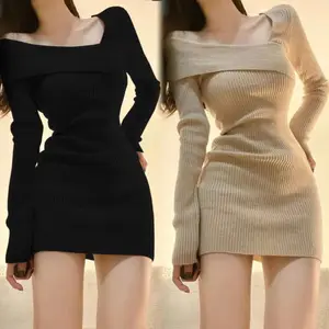 Sexy Long sleeve Women's dress elegant Autumn Winter Fashion Waist skimming Hip wrap Mini Knitted Club Dress Women's clothing