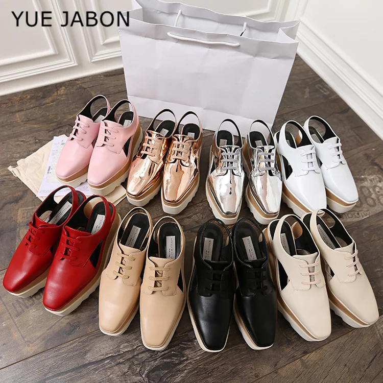 

YUE JABON Woman Summer Shoes Cut-out Lace-up Height Flat Sandals Casuals Sneakers Woman Leather Shoes Zapatos Mujer Size 33-41