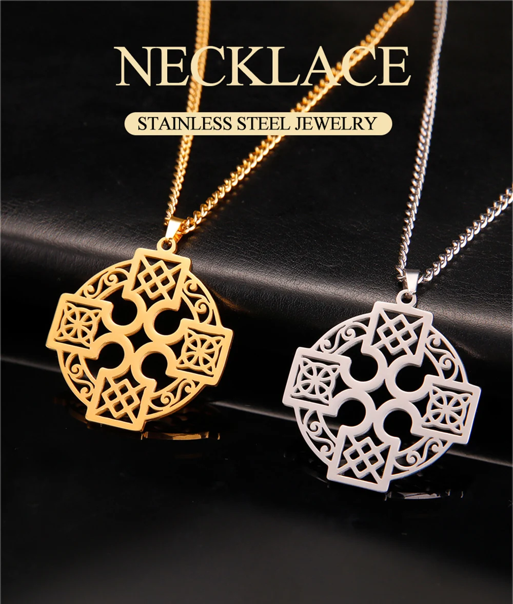 Dawapara Celtics Knoten Rad Kreuz Halskette qua ternären irischen Knoten heiliges Symbol Amulett Edelstahl religiösen Schmuck – Detail 1