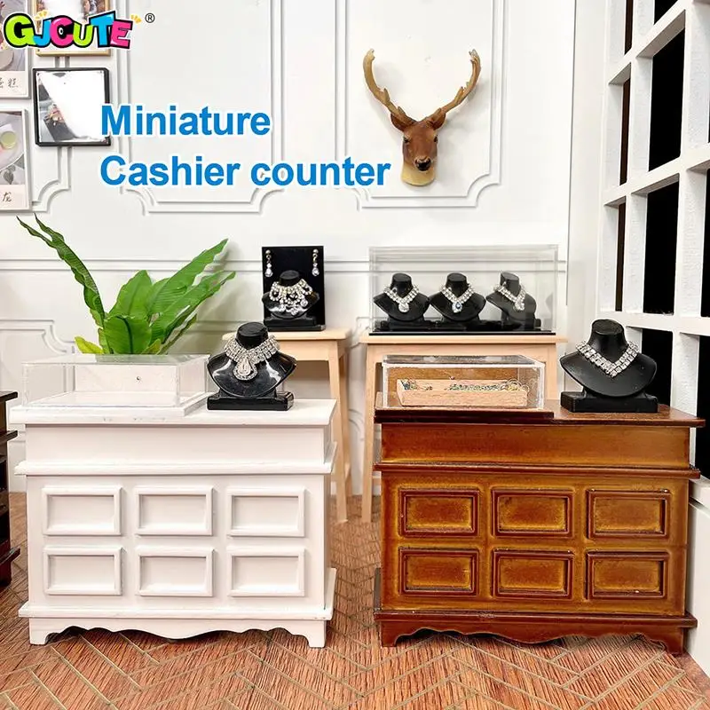 

1/12 Scale Miniature Dollhouse Furniture Mini Wooden Jewelry Counter Store Display Cabinet Shelf Rack Doll House Accessories