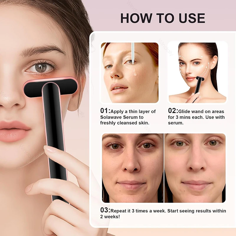 New 7 Color Light Beauty Wand Hot Compress Red Light Therapy For Face Neck EMS Microcurrent Facial Device Vibration Eye Massager