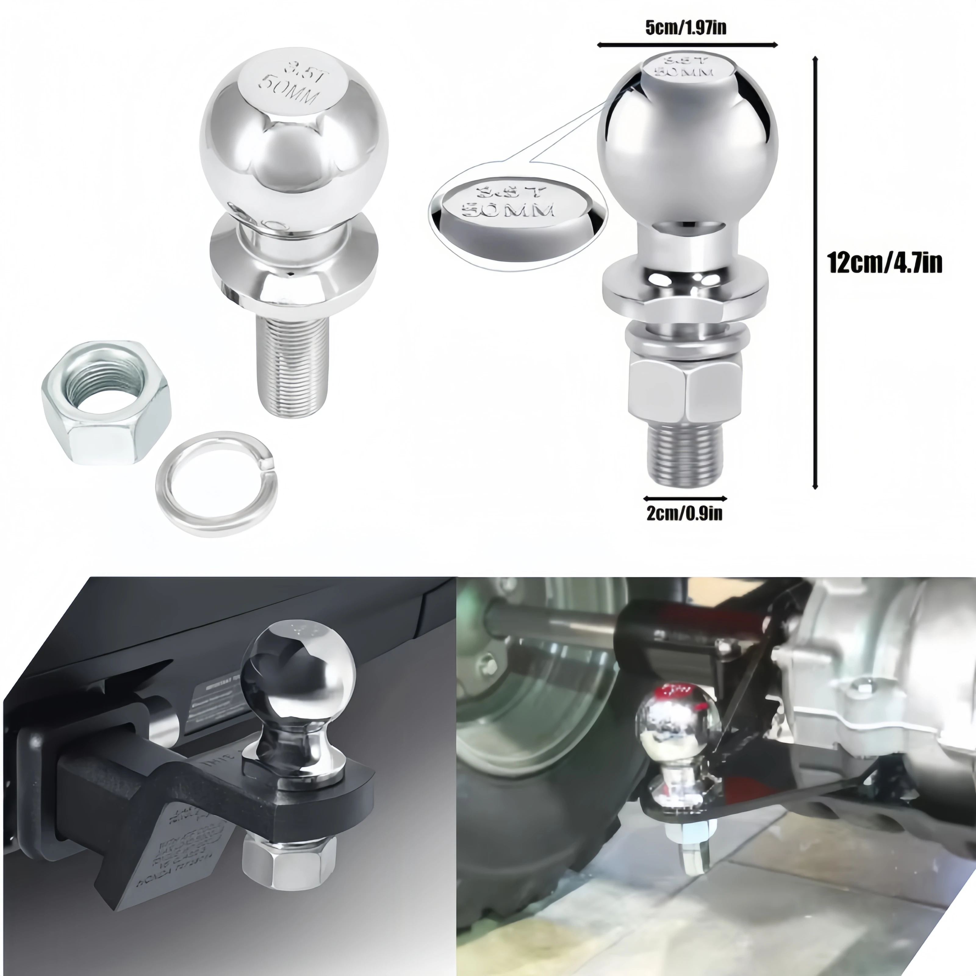 Trailer Tow Ball Hitch Mount Coupling Shank M22 Thread Heavy Duty 50mm 3.5T for RV Camper Caravan Boat Equipment Towing Accessor
