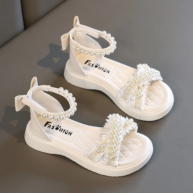Children's Sandals Summer Girls Princess Causal Bowtie Roman Sandals Fashion Sweet Kid Party Non-slip Open-toe Sandals Hook Loop