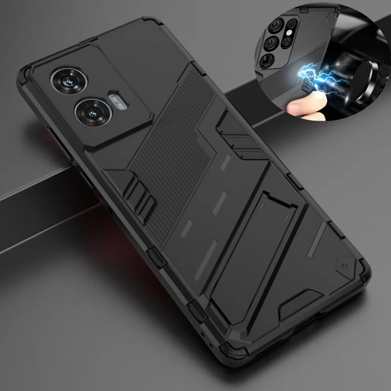Magnetic Armor Shockproof Stand Phone Case in Sleek Black