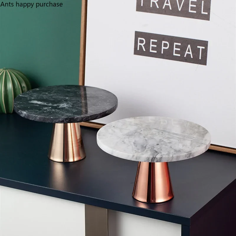 Metal Tall Feet Marble Cake Pan Bread Dessert Plate Refreshment Tray Cake Stand Decorative Plate Display Stand Snack Tray Dishes