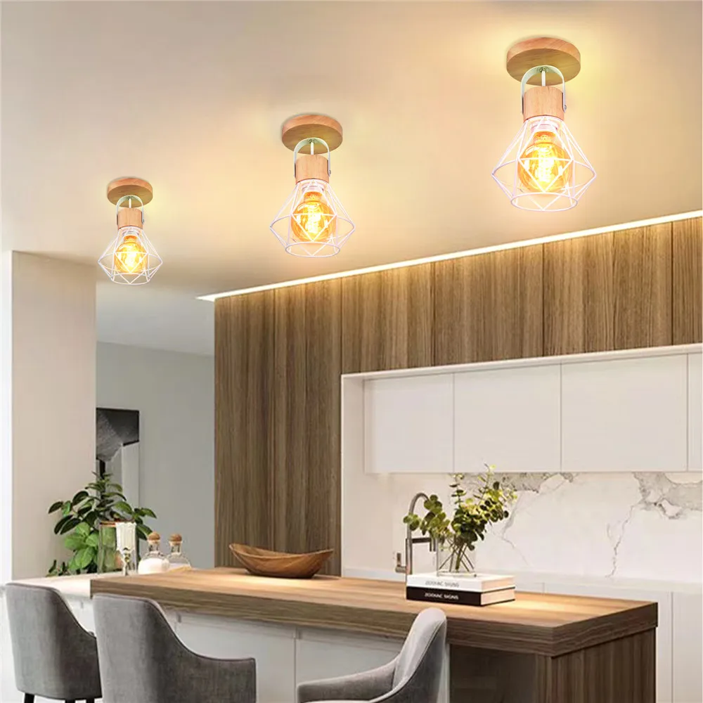 modern loft wall lighting iron wood e27