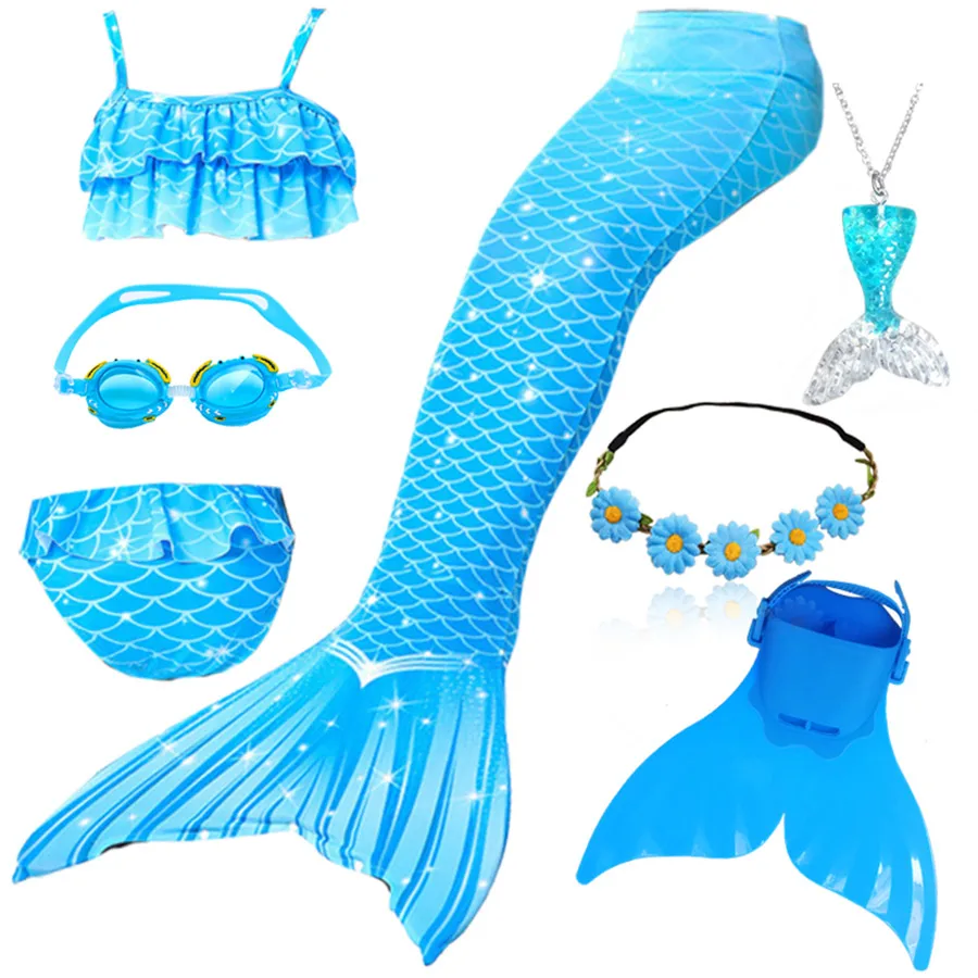 Swimming Mermaid Tail Kids Girls Halloween Costume Cosplay Children Swimsuit Fantasy Beach Bikini Add Monofin Fin Birthday