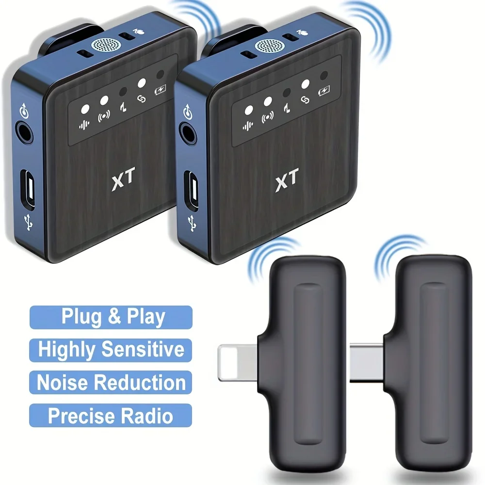 Microfone de Lapela sem Fio Lavalier 2in Rádio Claro Mini Mic para Iphone Ipad Smartphone Android Gravação Vídeo Entrevista ao Vivo