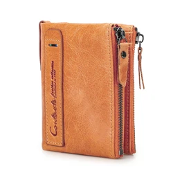 CONTACT'S HOT Genuine Crazy Horse Leather Men's Vintage Coin Purse & Wallet - High Quality Designer Brand (Yellowish brown)